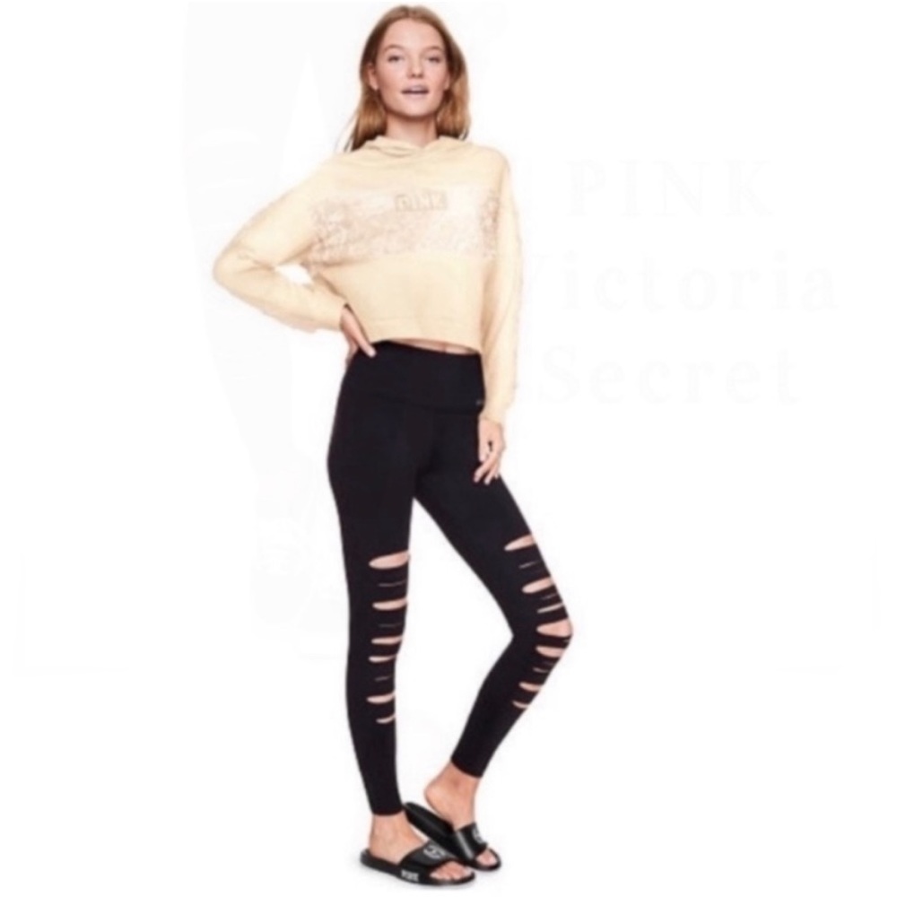 PINK Victoria’s Secret Ultimate leggings black large ripped NWT new